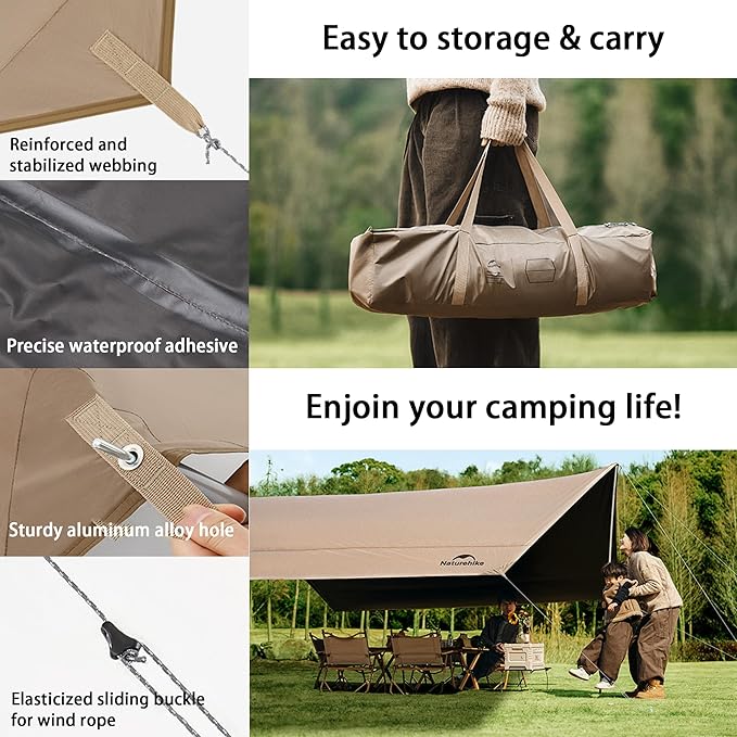 Naturehike 18000MM+ Waterproof Camping Tent Tarp Outdoor Rain Shelter &amp Windproof Camping Canopy UV Protection UPF2000+ Shelter for Camp HikingBackpacking Heat Blocking