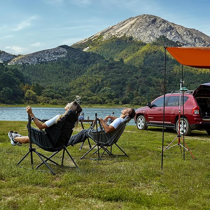 TIMBER RIDGE Hammock Camping Chair with Adjustable Backrest Portable Hammock Chair Supports 300lbs Swinging Camping Folding Chairs for Lawn Travelling and Patio Tan 2 Pack