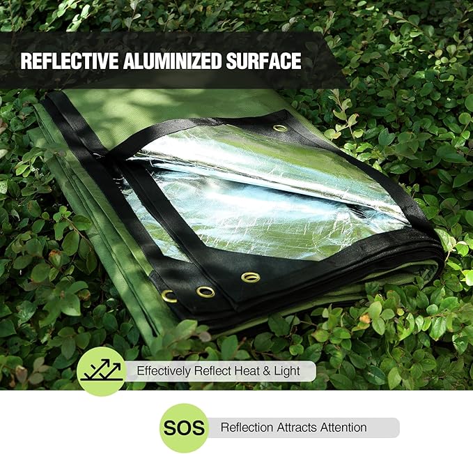 RedSwing 2-Pack Heavy Duty Survival Blanket Waterproof Emergency Thermal Tarp Multipurpose Reflective Insulated All Weather Blankets for Camping Hiking Green11.8 x 8.5 ft