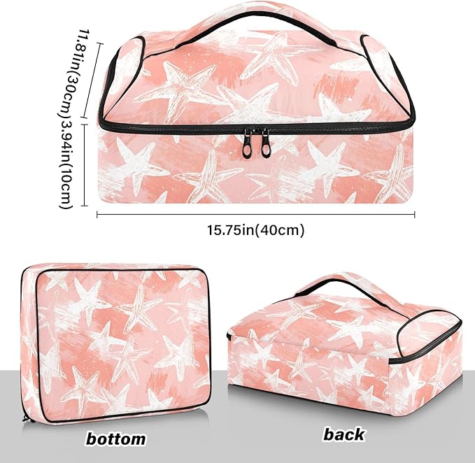 Casserole Carrier Pinkish StarsInsulated Casserole Carrier for Hot or Cold Food Thermal Lunch Tote for Potluck Parties Picnic Beach Fits 9 x 13 Inches Baking Dish