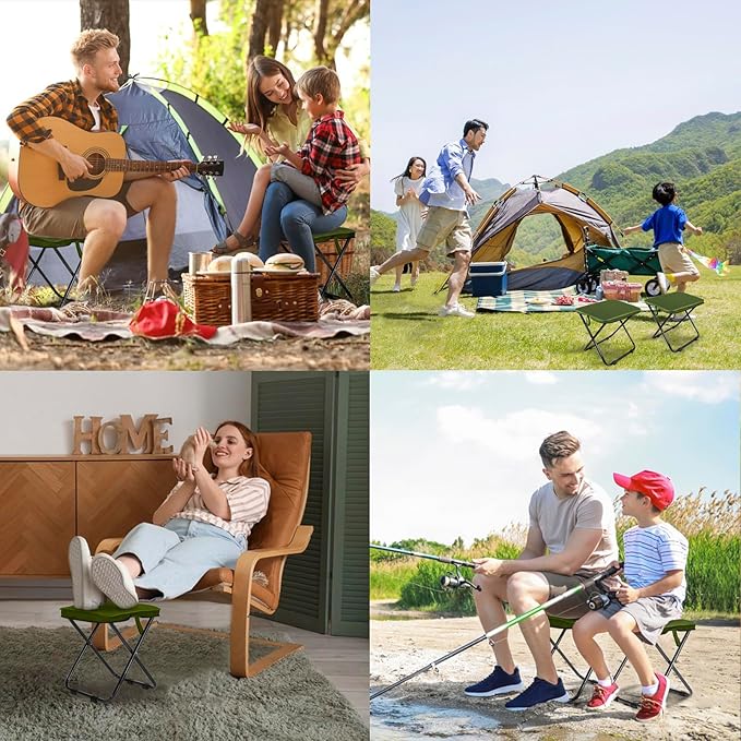 2 Pack Camping Stool 13 Inch Portable Folding Stool for Adults Lightweight Small Foldable Stools for Fishing Hiking Outdoor Gardening-Green