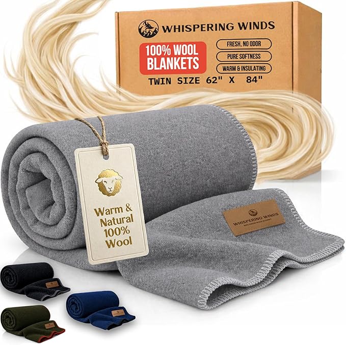 100% Wool Blanket - Premium Ultra-Soft &amp Warm Twin 62x 84 Large Size Blanket for Couch Bed Home Camping &amp Outdoors