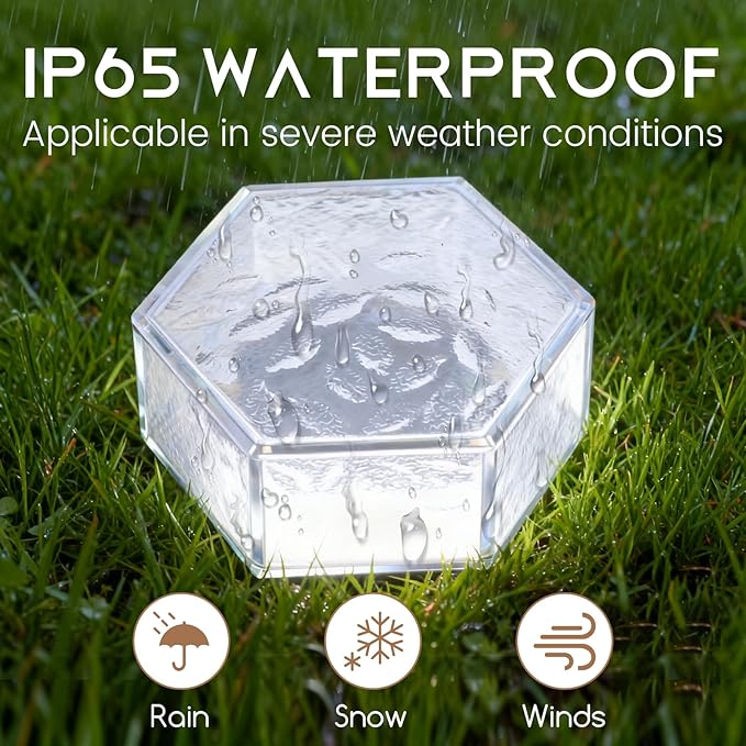 Wokyo 4 Pack Solar Brick Lights 3.8x3.8 inch Solar Ice Cube Lights with 8 LED Paver Ground Lights for Garden Lawn Yard Pathway Driveway Walkway Decor (Honeycomb-Warm White)