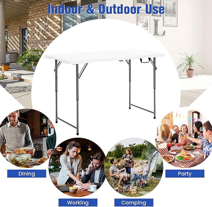 Camping Table Folding Camping Table 3-Level Adjustable Height Party Picnic Table with Carrying Handles Portable Outdoor Indoor BBQ Dining Table 150kg Load Capacity