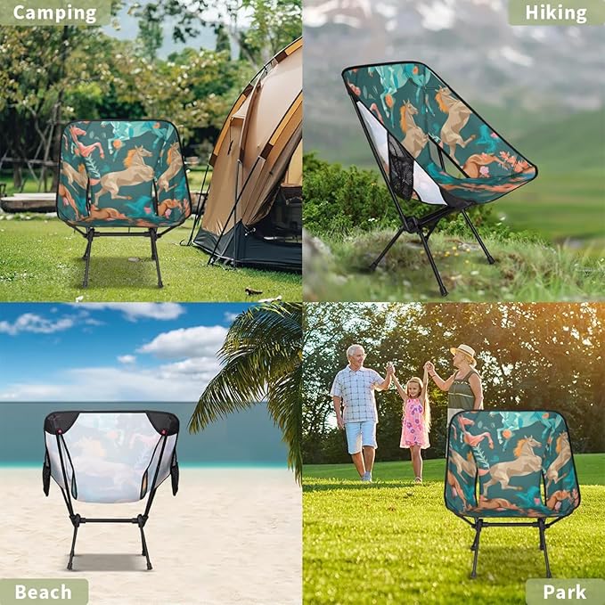 Honeybaby Folding Camping Chair Horses Flowers Print Camping Chairs Lightweight Portable Chair Outdoor Foldable Chairs for Camping Travel Picnic Beach Hiking