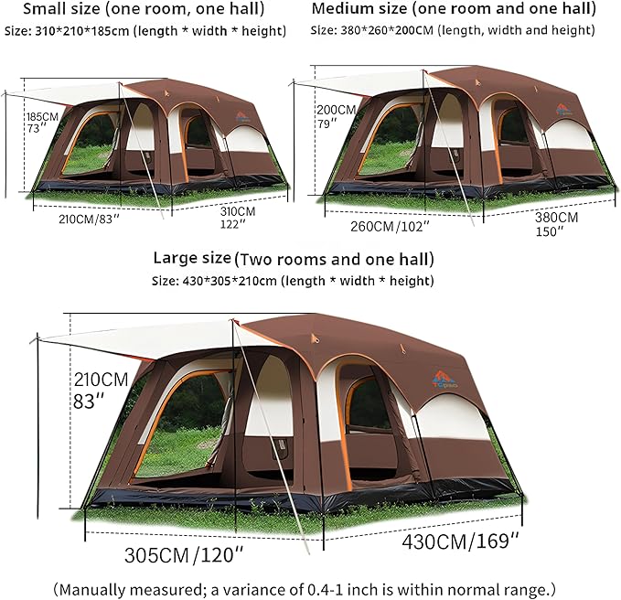 Large Family Standing Upright Camping Tent - 5-12 Persons Multi-Room Waterproof Tent with Screened Porch - Glamping Tent for Outdoor Camping &amp Family Vacation