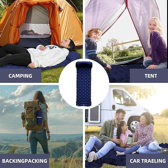 Inflatable Sleeping Pad with Pillow for Camping-Built in Fast Inflation-Ultralight Upgraded Durable Compact Sleeping Mat Moisture Proof Air Mattress for Camping BackpackingHikingTravelTent