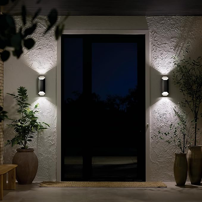 Kichler Estella 12 LED 1-Light Outdoor Wall Light in Black Dark Sky Compliant for Exterior Doors Garage Porch Patio Wall (12 x 6) 49607BKLED