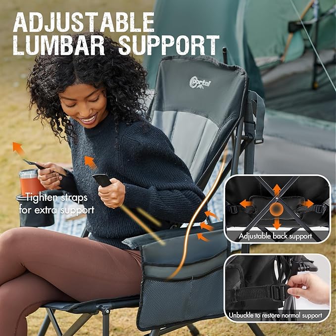 Portal Camping Chair with Lumbar Support for Adults Folding Portable High Back Oversized 400LBS