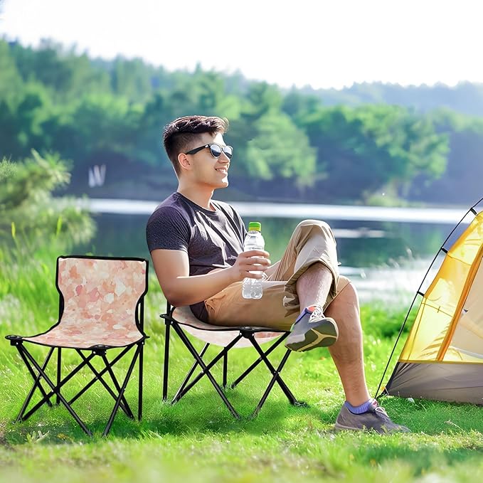 Abstract Watercolor Light Peach White Foldable Camp Chairs for Adults Heavy Duty Ultra Lightweight Packable Chair Carry Bag Included Lawn Chair for Travel Traveling