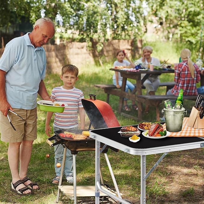 Outvita 3ft Portable Folding Camping Table Outdoor Waterproof Adjustable Height Table Aluminum Lightweight Suitcase Foldable Table for Picnic BBQ Beach Dining
