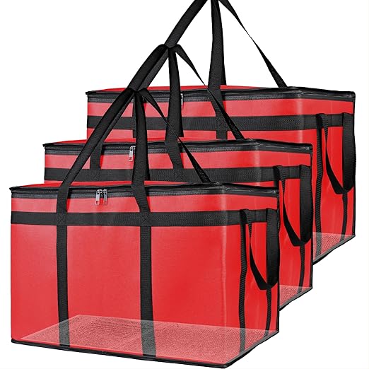 Bodaon Large 3-Pack Insulated Food Delivery Bag with hard bottom XXXL Pizza Cooler Bags Rideshare Delivery Bag Thermal Cold/Hot Styrofoam Carrier for Travel/Shopping/Catering/Car