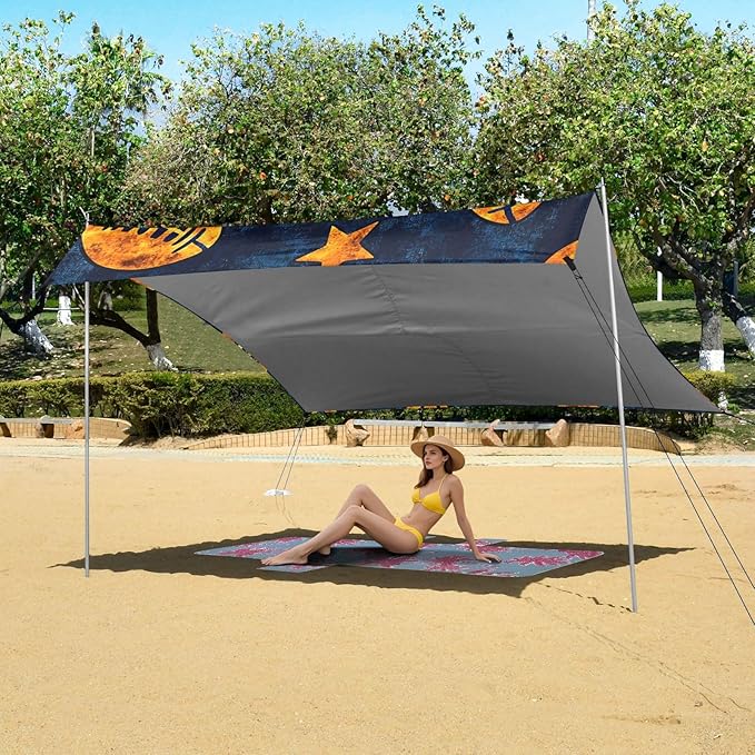 Rugby Yellow Pattern Camping Sun Shelter Beach Tent Portable Beach Sun Shade Outdoor Canopy for Camping Trips Fishing Picnic