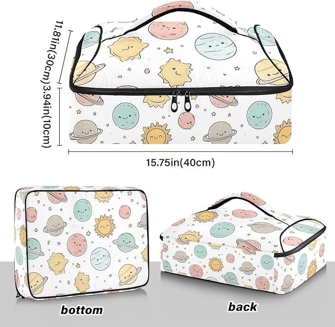 Casserole Carrier Adorable Cartoon Pattern PlanetsInsulated Casserole Carrier for Hot or Cold Food Thermal Lunch Tote for Potluck Parties Picnic Beach Fits 9 x 13 Inches Baking Dish
