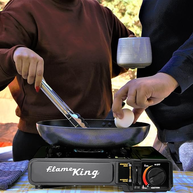 Flame King YSNVT-505-B Dual Fuel Butane &amp Propane Gas Camping Stove with Single Burner Portable and Great for Outdoor Cooking Backpacking