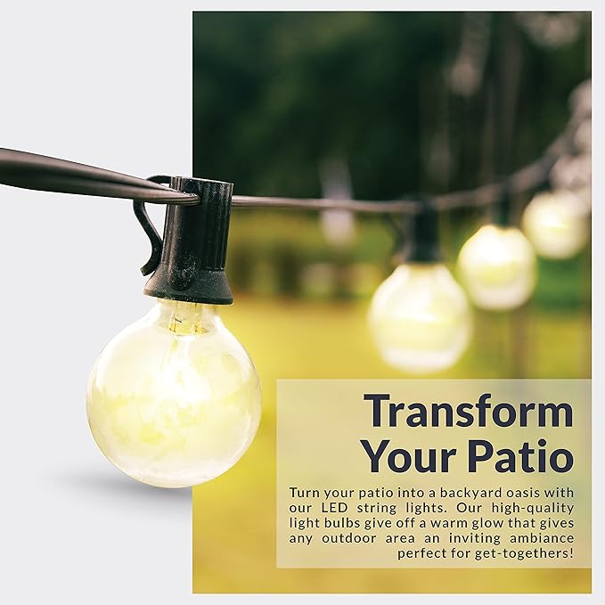 Newhouse Lighting LED G40 String Lights with Weatherproof Technology 100W Dimmer with Wireless Remote Control 50ft and 52 (50+2 Free) LED Light Bulbs Included Warm White (PSTRINGLEDDIM)