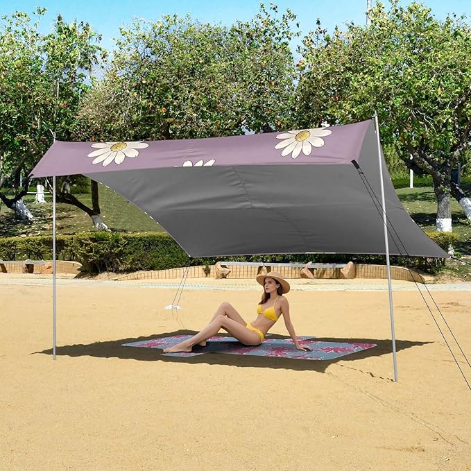Beach Tent Sun Shelter Sweet Daisies Lightweight &amp Easy Setup Beach Shade Canopy for Camping Fishing