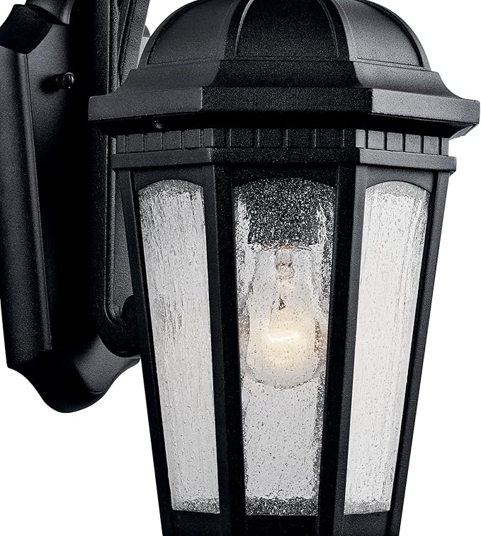 Kichler Courtyard 17.75 1 Light Outdoor Wall Light with Clear Seeded Glass in Textured Black