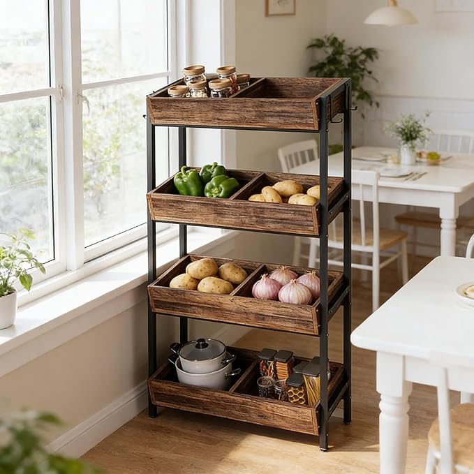 Stable Wood Storage OrganizerFruit Vegetable Storage Rack StandWine Rack Stand XK66