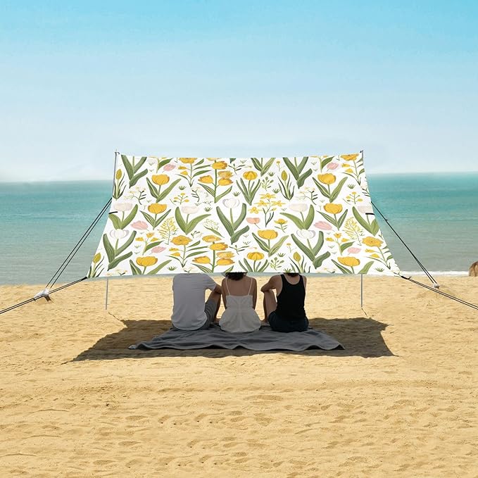 Camping Sun Shelters Spring Floral Flowers Tulips Daffodils Lily of The Valley Beach Canopy 126 * 110.2in