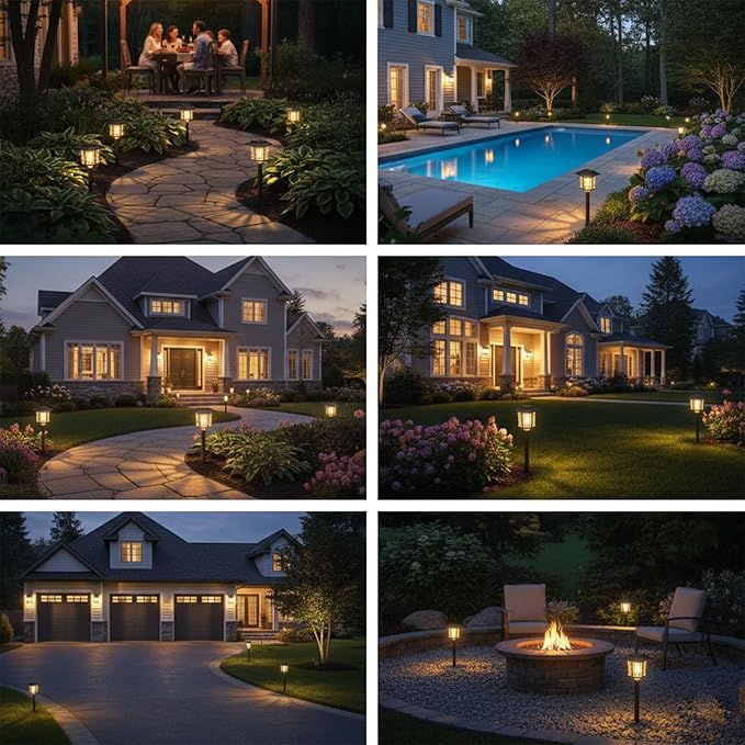XMCOSY+ Solar Outdoor Lights Waterproof IP65 Solar-Powered Garden/Yard/Pathway Lights with Warm White 2-Tone Bronze-Wood Stainless Steel Design for Landscape Driveway Walkway Decorative