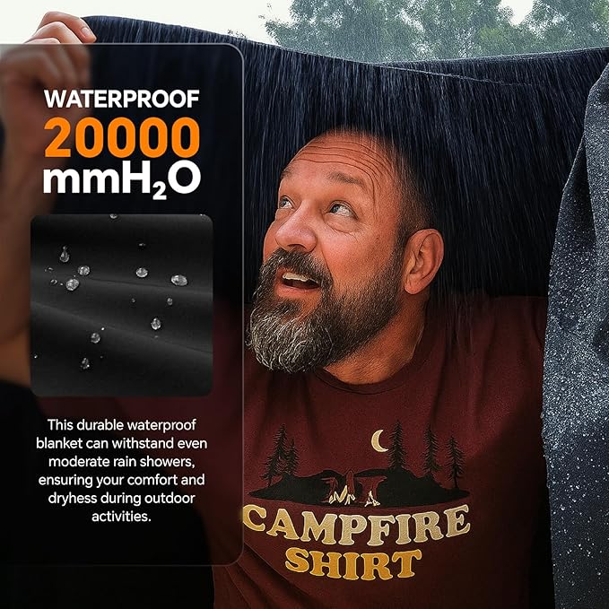 BEDELITE Large Waterproof Camping Blanket for Spring and Autumn Lightweight Packable Blanket for Car Foldable Fleece Stadium Blanket for Outdoor Sports Wearable Machine Washable 55 x 80Black