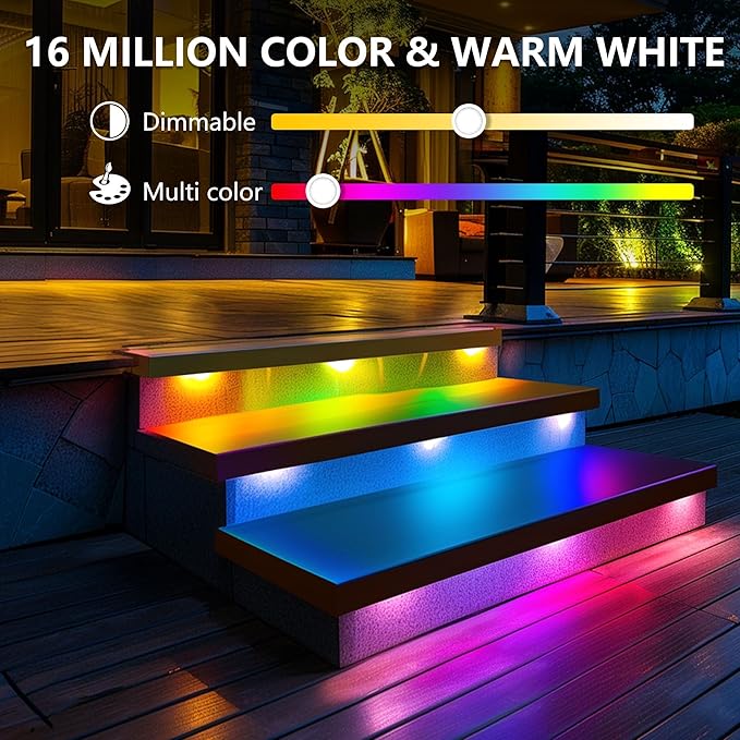 8 Pack 7 inch RGB LED Hardscape Lighting Step Lights Retaining Wall Lights with Color Changing &amp Warm White Mode Low Voltage Landscape Paver Lights Waterproof Deck Lights for Outside Stairs Yard