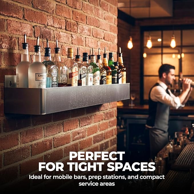 Stainless Steel Speed Rails - Bottle Rack for Bars Restaurants and Service Stations | Wall or Counter Mount (60 Single Rail)