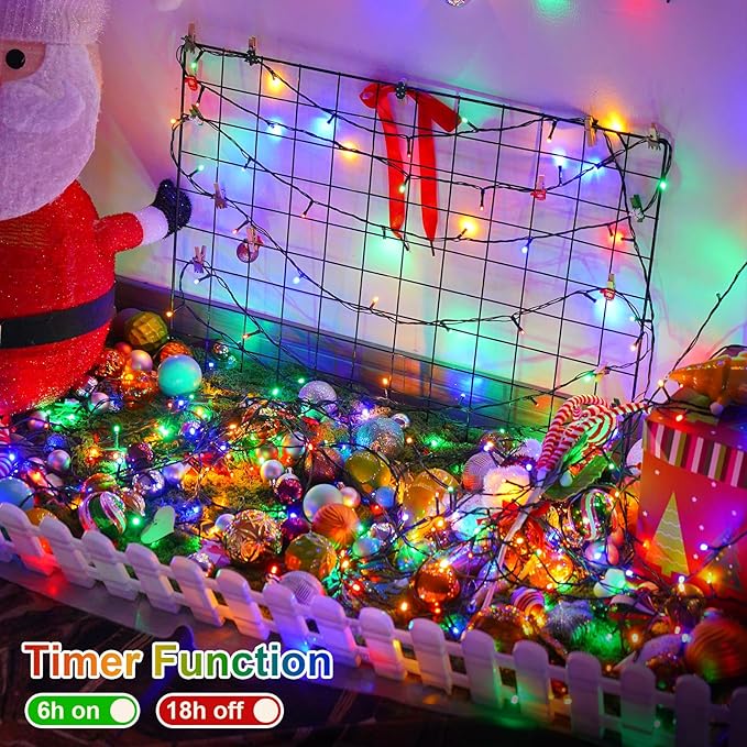 QITONG 500 LED 165ft Christmas String Lights Outdoor Waterproof Multicolor Lights wiht 8 Modes Green Wire Twinkle String Lights Plug in