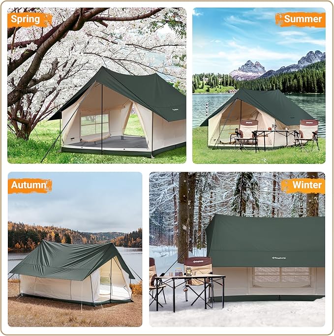 KingCamp 6-8 Person Canvas Tent for Camping Waterproof &amp Windproof Cabin Tents with Large Mesh Windows Easy Setup All Season Wall Tent for Family Camping Hiking and Outdoor Events
