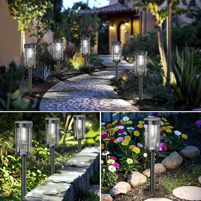 8 Pack Solar Lights Outdoor Waterproof for Garden Walkway Pathway Lawn Yard Decorative Modern Landscape Lighting. (Cool White Light 8)