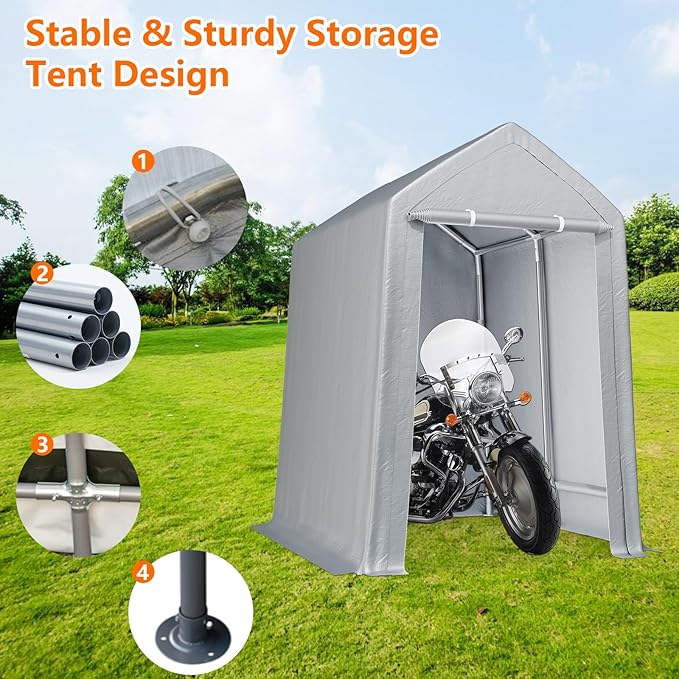 6×8 ft Outdoor Storage Sheds Portable Storage Shelter Shed with Roll up Zipper Doors Waterproof Outside Utility Shed Garage Tent for Motorcycle Bicycles and Camping Tools