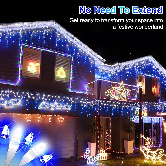810LED 82FT Christmas Lights 180Drops 12 Modes Christmas String Lights Outdoor Brightness Waterproof Christmas Decoration Fairy Lights with Timer Memory for Party Patio Window Fence Blue &amp CoolW