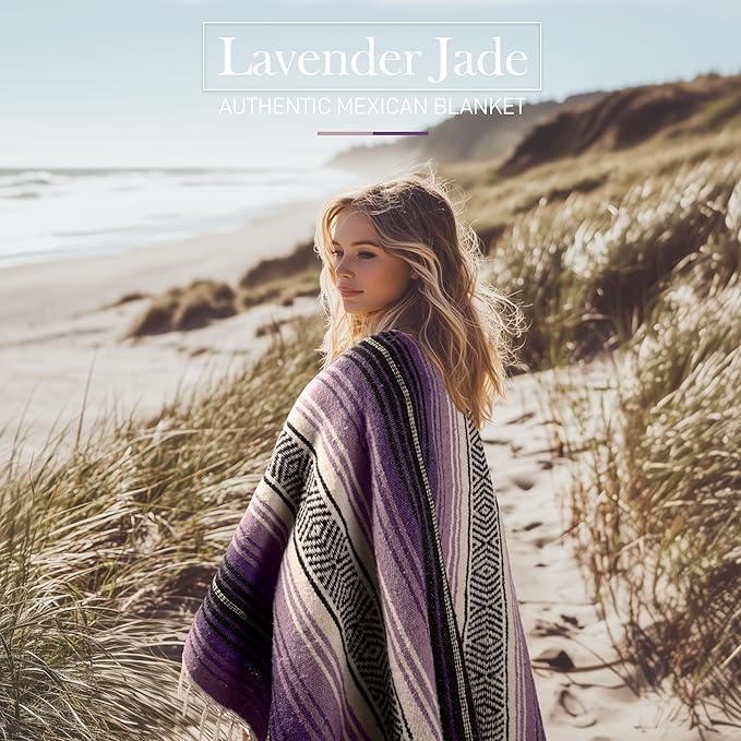 Hydration Nation Authentic Large Handwoven Mexican Blanket - Soft Yoga- Durable Serape- Lightweight Falsa Beach Camping Picnic Outdoor Blanket 70x50 - Lavender Jade
