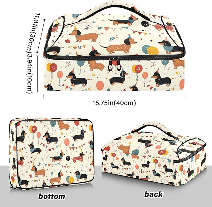 Casserole Carrier Lovely DachshundsInsulated Casserole Carrier for Hot or Cold Food Thermal Lunch Tote for Potluck Parties Picnic Beach Fits 9 x 13 Inches Baking Dish