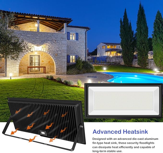 800W LED Flood Light Outdoor 6000K 80000LM Daylight White Security Lights Outside Lamp IP66 Waterproof Exterior Floodlights Lighting for Garden Yard Stadium Arena