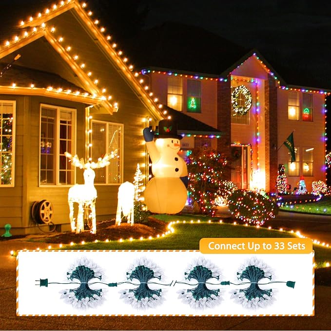 C9 LED Christmas String Lights 66ft 100 LED Waterproof Strawberry String Lights Plug-in Extendable Green Wire Lights String for Outdoor Indoor Outside Patio Wedding Party Decoration Warm White