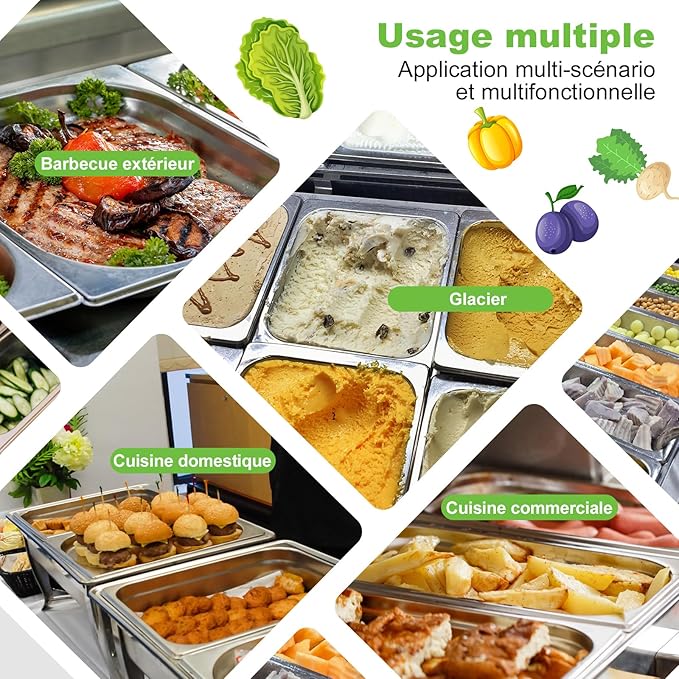 4 Pack Stainless Steel Hotel Pan 1/1 Full Size x 4 Deep Steam Table PAN 0.8 mm Thick with Lid Anti Jam PAN Stainless Steel Steamer 20.8 x 12.8 x 4 inch for Hotel Restaurant Buffet