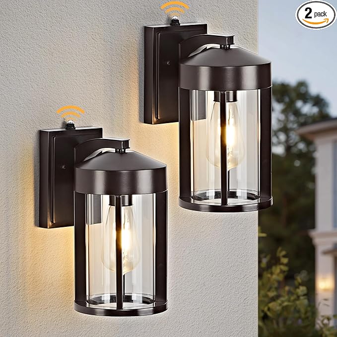 Dusk to Dawn Outdoor Lights Fixture Wall Mount–Geometric Industrial Bronze Exterior Wall Sconce Waterproof Anti-Rust with Photocell Sensor Outside Porch Light for House Patio Entryway Garage (2 Pack)