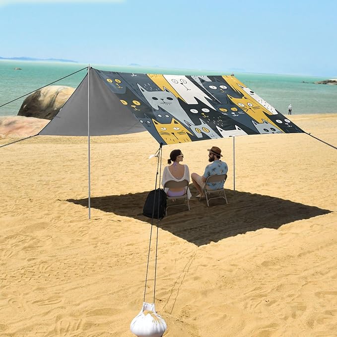 Texture of A Crowd of Cats Camping Sun Shelter Beach Tent Portable Beach Sun Shade Outdoor Canopy for Camping Trips Fishing Picnic