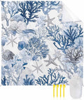 Water Blue Coral Beach Blanket Waterproof Sandproof Summer Marine Life Shell Starfish Beach Mat Quick Drying Outdoor Picnic Mat 118 x 108 for 1-8 Adults Essentials for Travel Camping Hiking