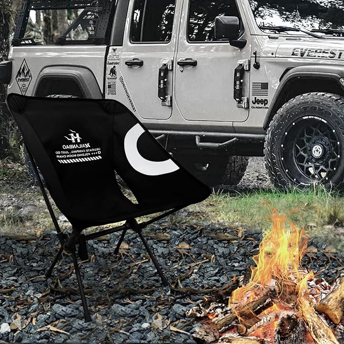 Folding Camping Chair for Adults Heavy Duty 300lbs Capacity Compact Backpacking Hiking Chair – Portable Durable Outdoor Chair with Ergonomic Support (Black)