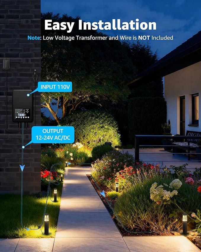 SUNVIE 12-Pack Low Voltage Landscape Lighting Kit LED Bollard Pathway Lights Wired with Spotlights for Garden Path Yard Patio Cast-Aluminum IP65 Waterproof 12-24V AC/DC 3000K Warm White Black