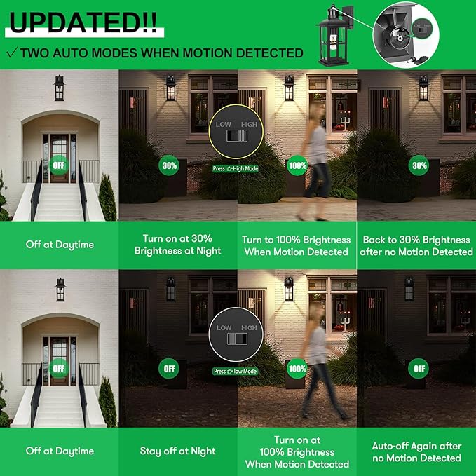 13in Motion Sensor Porch Light Anti-Rust 100% Aluminum Dusk to Dawn Outdoor Light Fixtures Exterior Wall Lantern Sconce Lighting Matte Black Outside Lights for House Wall Mount for Entryway Garage