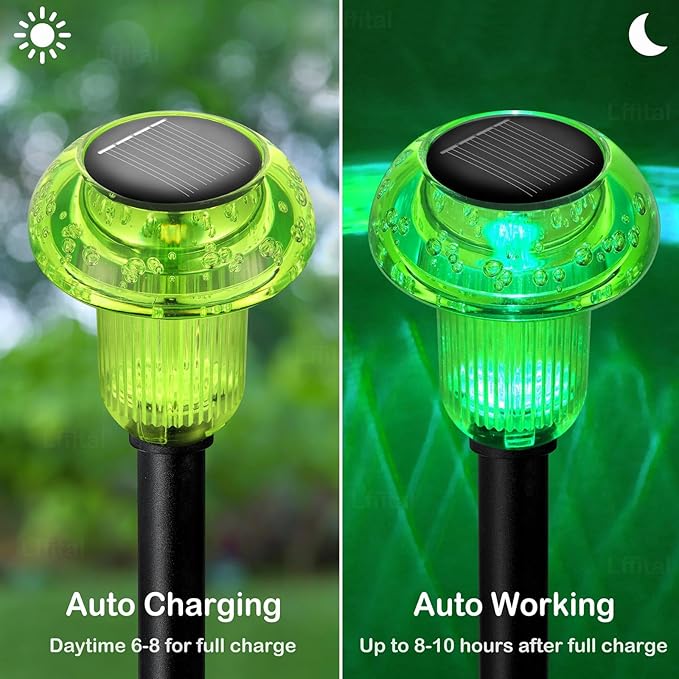 St. Patrick's Day Solar Lights Outdoor 8 Pack Green Solar Pathway Lights Outdoor Mushroom LED Waterproof Lighting Stake for Outside Yard Path Garden Lawn Patio Landscape Decorations