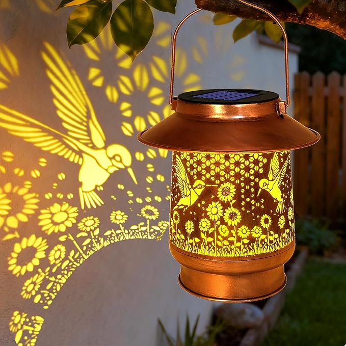 Hummingbird Solar Lanterns Outdoor Waterproof Birthday Gifts for Women Mom Grandma Metal Solar Hanging Lights Garden Decor for Yard Patio Lawn Pathway Landscape