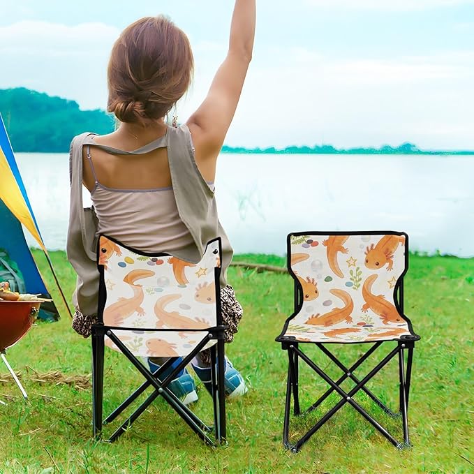 FRODOTGV Folding Heavy Duty Camping Chairs Orange Lizard Pattern Portable Beach for Traveling Backpacking Chair Ultra Lightweight with