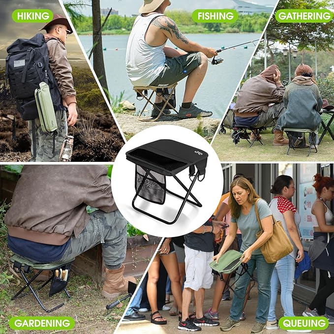Camping Stool Upgraded FoldableStool Aluminum Alloy Bracket 6 Ways to Carry Portable outdoorfolding Chair with Pocket for Queuing FishingHiking Tours BBQ Parties Outdoor Camping Accessories