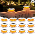 VOLISUN Solar Fence Post Lights 12pack White Solar Deck Post Cap Flame Light Outdoor Waterproof High Brightness Flickering Flame SMD LED Lighting for 4x4 Wooden/4x4 5x5 Vinyl Post