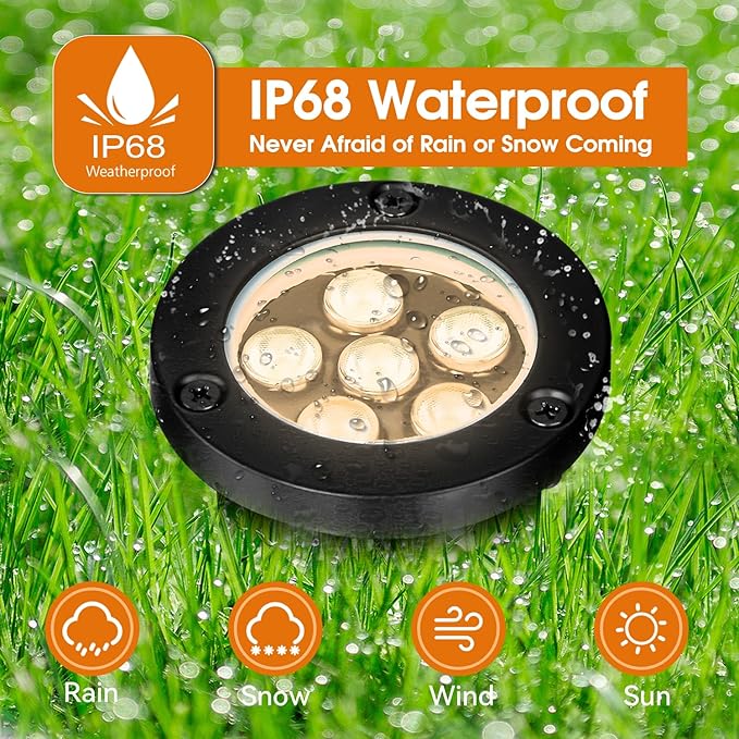 6W Well Lights Outdoor110V 120V Landscaping Lights IP68 Waterproof 2700k Warm White Outdoor In-Ground Lights for Yard Garden Patio 8 Pack